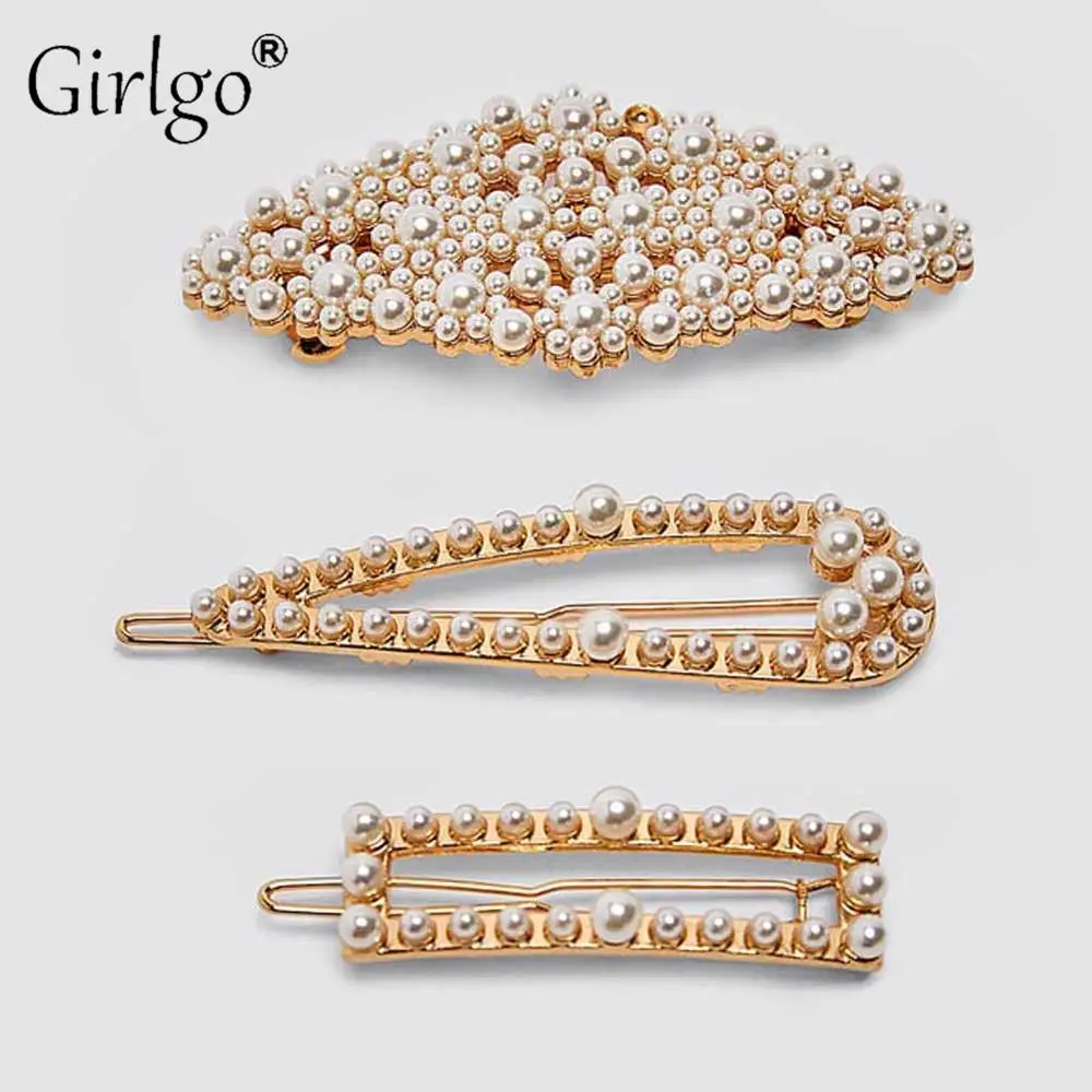 Girlgo богемный полный жемчуг Винтаж ZA заколка для волос аксессуары для женщин модный металлический золотой цвет Элегантные ювелирные Заколки подарки