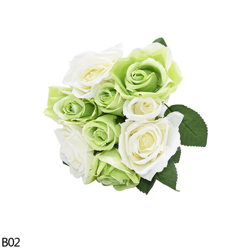 Дешевый искусственный цветок высокого качества поддельный цветок Шелковая Роза искусственная цветок для свадьбы День рождения вечеринки украшения дома - Цвет: B02 white green