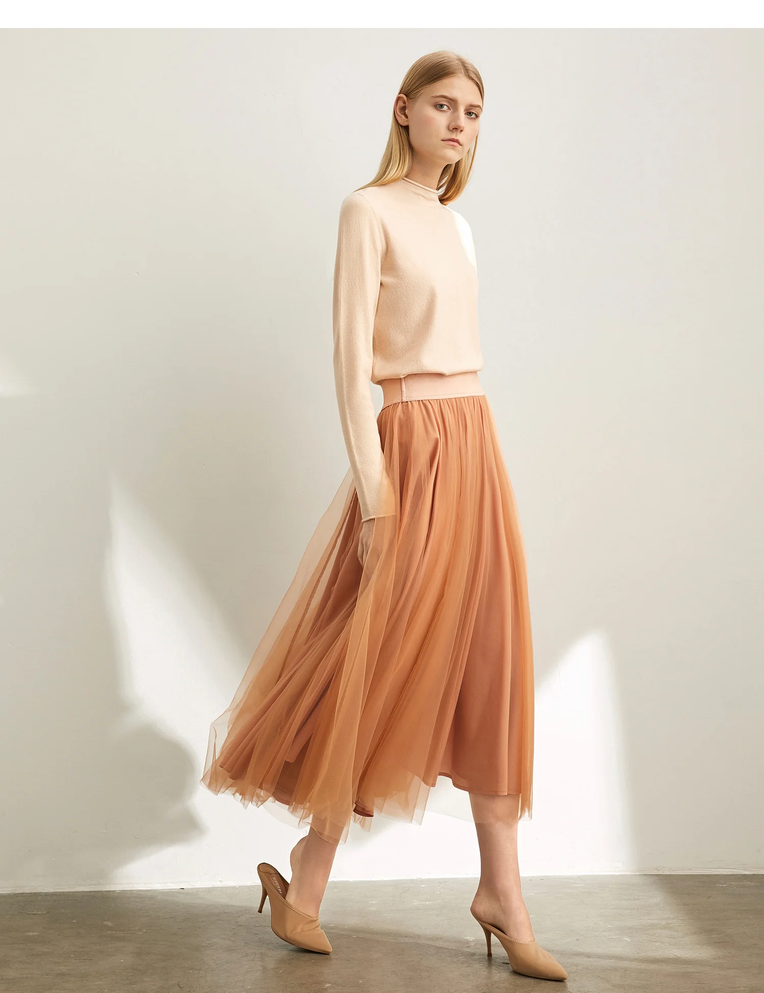 

Amii very simple mesh red very fairy temperament skirt 2019 autumn new high waist mesh long A skirt