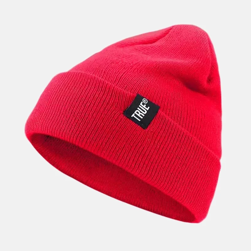 Red Модные вязанные шапочки Skullies, зимняя шапка с надписью True, мягкая шапка в стиле хип-хоп для мужчин и женщин, повседневные шапочки, шапка унисекс, одноцветная шапка - Цвет: Red