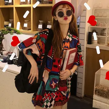 

Fashion Loose Lapel Shirt Summer Casual Short Sleeve Blouse Women Print Tops