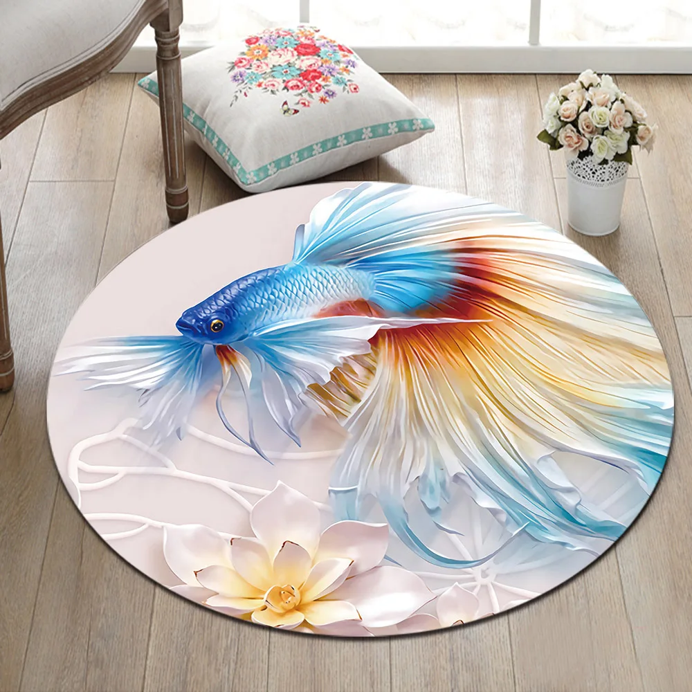 Color Goldfish Koi Round Floor Area Rugs Home Living Room Decor Mat Bedroom Carpets Chair Mat Children's Room Crawling Carpets