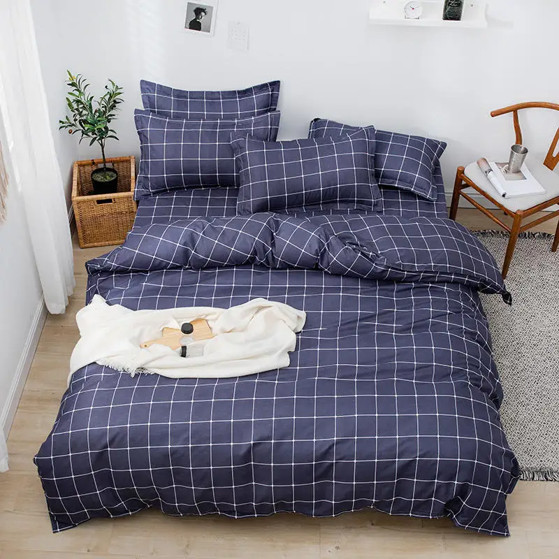 

2020 new bedding set geometry duvet cover flat sheet modern bed linen set stripe grid bed set AB side home textile pillowcase