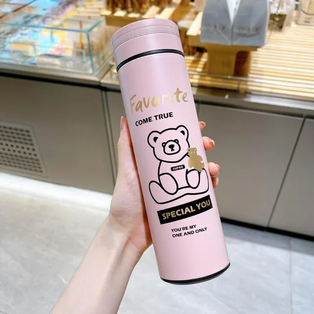 450ML Cartoon Vacuum Flask Cute Animal Thermos Bottle Stainless Steel Water Bottle Outdoor Portable Water Cup Travel Mug bear-3