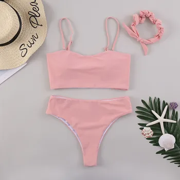 

Pink Solid Color Women Bikini Swimsuit Low Waist Slim Sexy Ladies Swimwear For Girls Teens Summer Beach Bathing Suit