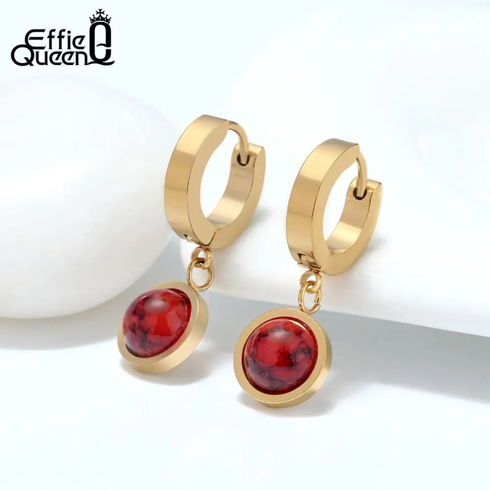 Effie queen серьги-кольца 316L из нержавеющей стали материал белый красный голубая серьга женские ювелирные изделия Имитация натурального камня DGTE130