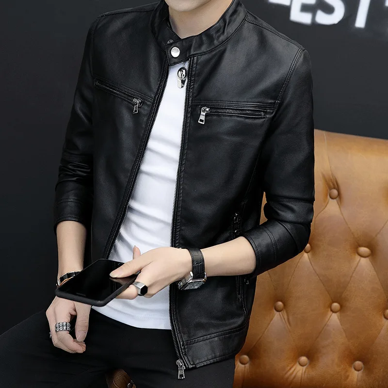 

Autumn & Winter New Style MEN'S Leather Coat Korean-style Slim Fit Trend Youth Handsome Men's Casual Stand Collar PU Leather Ver