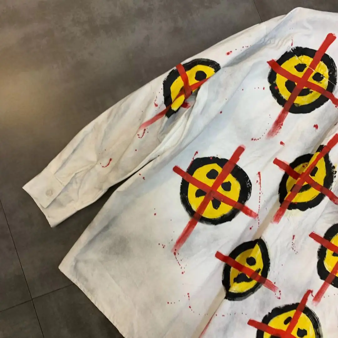 Новая Осенняя Модная рубашка с длинными рукавами и эмалью со смайликом