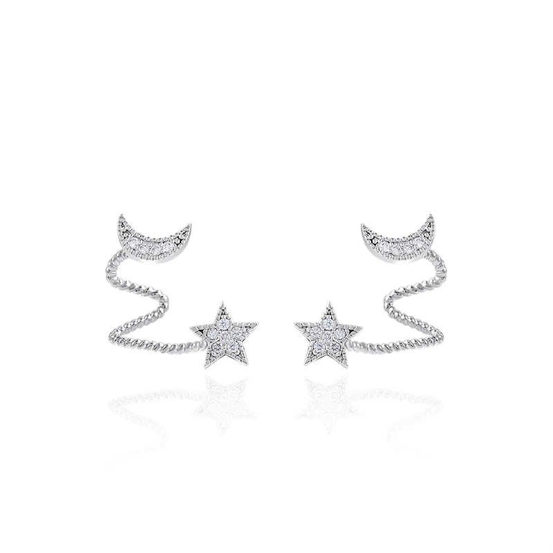

Women's micro-set earrings set earrings silver pin punk curved star month