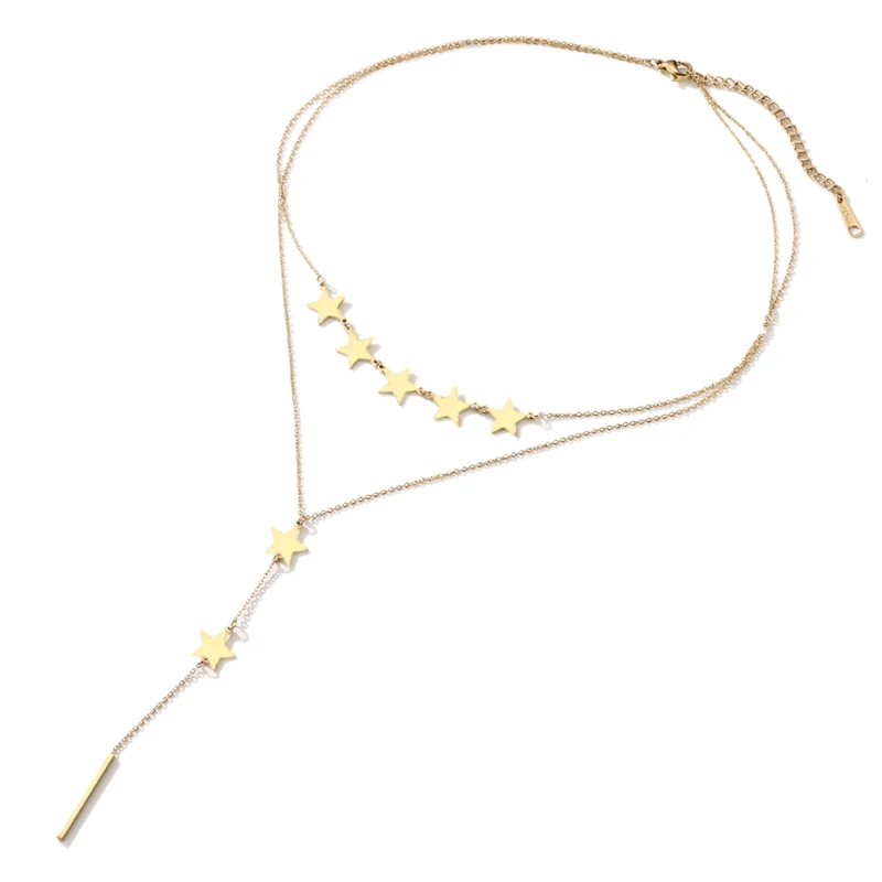 New Multilayer Long Pendant Stainless Steel Endant Women Gold Silver Color Beads Moon Star Horn Crescent Chain Choker Necklaces - Image 2