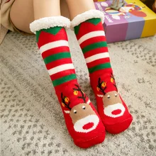 

Women Christmas Socks Thick Warm Sleep Socks Thicken Women Girls Print Stripe Non Slip Warm Winter Mid Tube Cute Long Sock