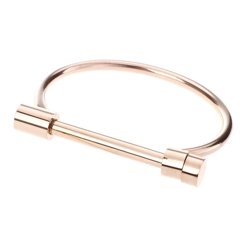 2 Pcs Fashion Shackle Screw Cuff Bracelet Stainless Steel Bracelets& Bangles Rose Gold& Silver