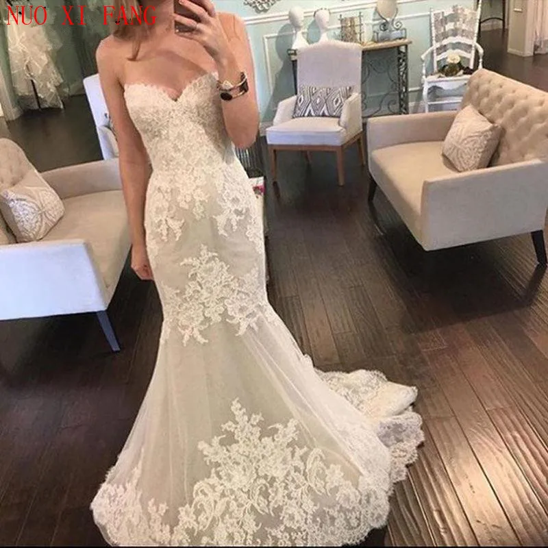 

Vintage Lace Appliques Vestido De Noiva 2020 Wedding Dresses Mermaid Sweetheart Boho Wedding Gown Bridal Dresses Casamento