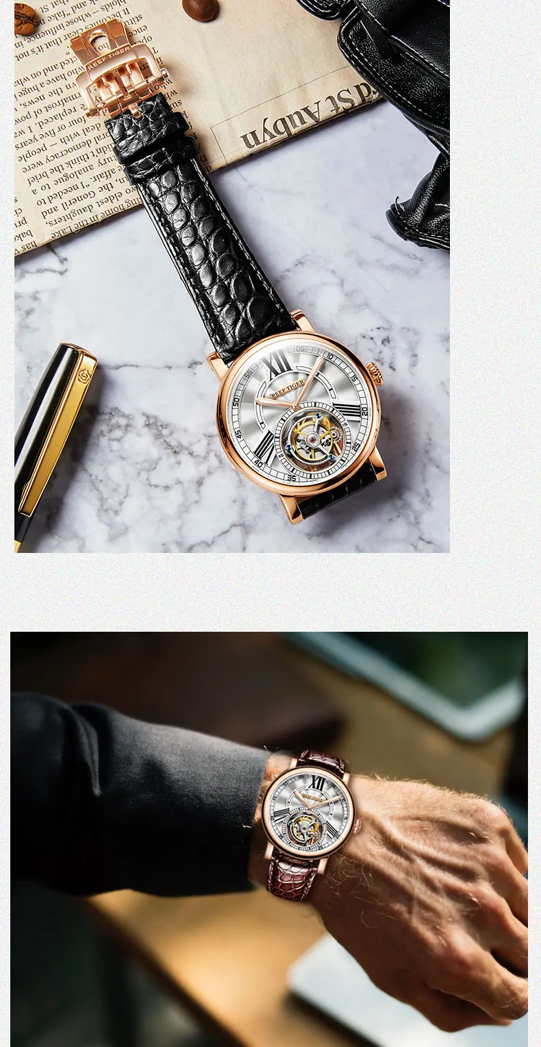 Мужские часы из турбийона, мужские автоматические наручные часы Reef Tiger, мужские Роскошные водонепроницаемые механические наручные часы relogio RGA1928