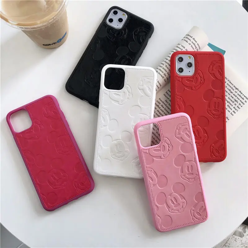 

Cartoon Mouse relief leather case for iPhone 11 Pro 8 Plus 7 6 6S X XR XS Max Minnie avatar painting soft cortex cover fundas 10