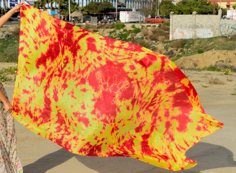 Red Yellow Mixed Настоящая шелковая вуаль для танца живота, 1 шт. принадлежности для танца живота, вуаль для танца живота, шаль, шарф, Танцевальная практика, вуаль для выступлений на сцене - Цвет: Red Yellow Mixed
