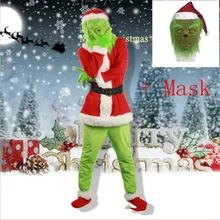 Головной убор Grinch для косплея+ топ+ штаны+ ремень+ перчатки+ чехол для обуви+ маска, полный комплект одежды, костюм персонажа аниме на Хэллоуин, Рождество