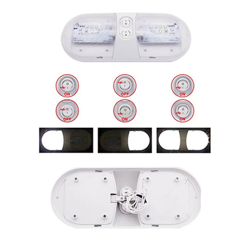 1Pcs 12V RV Neutral White 48LED Double Round Light Indoor Boat Camping Trailer Ceiling Light