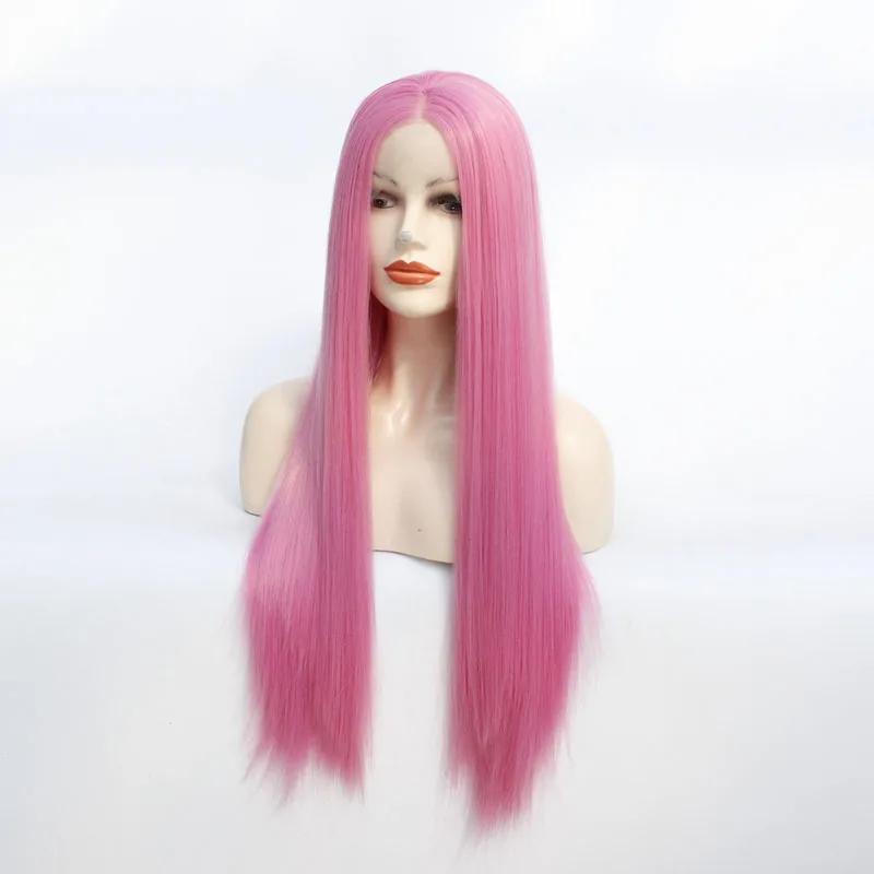 24 дюйма розового цвета Синтетические волосы на кружеве парики длинные прямые волосы, половинный парик синтетические парики предварительно вырезанные естественный вид обесцвеченные волосы на ленте для Для женщин