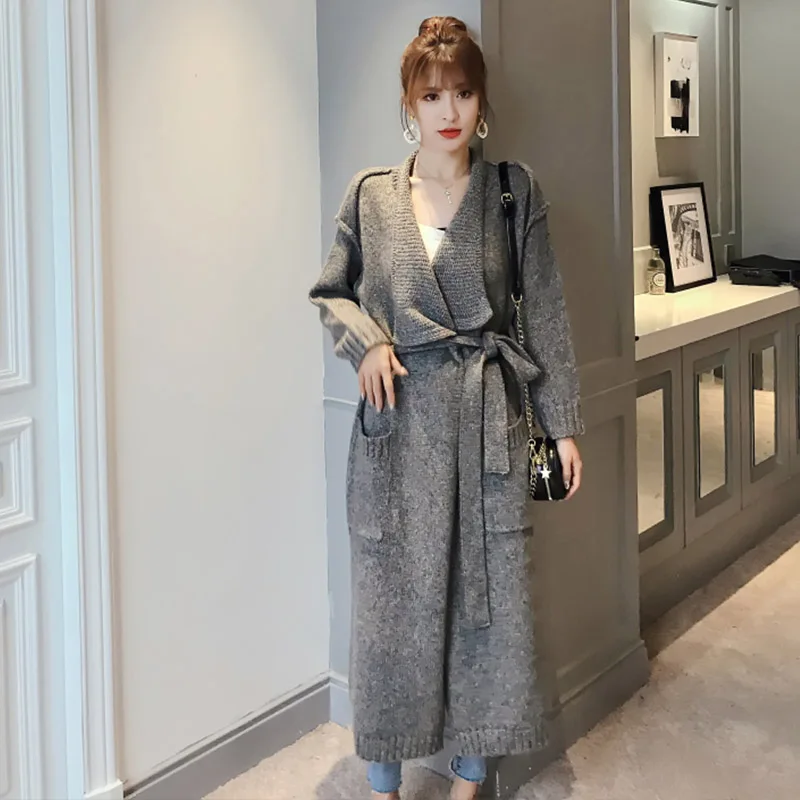 

2019 Winter Women Sweaters Solid Casual Winter Knitted Knit Sweater Long Cardigan Female