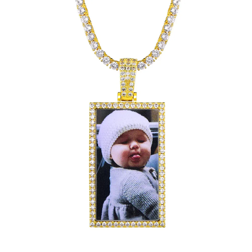 Хип хоп настроить память подвеска с фото теннисная цепочка ожерелье Iced Out