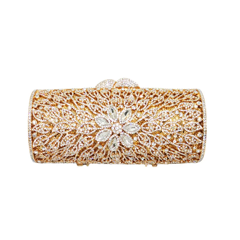 Luxury Jewelly Purse Opal Flower Shape Women Gold Crystal Clutch Hard Metal Diamond Wallet Bridal Wedding Evening Bags