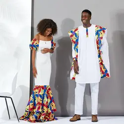 Африканская одежда для пары, мужские bazin топы, рубашка, брюки, комплект из 3 предметов, Прошитый обработанный воском материал, хлопок