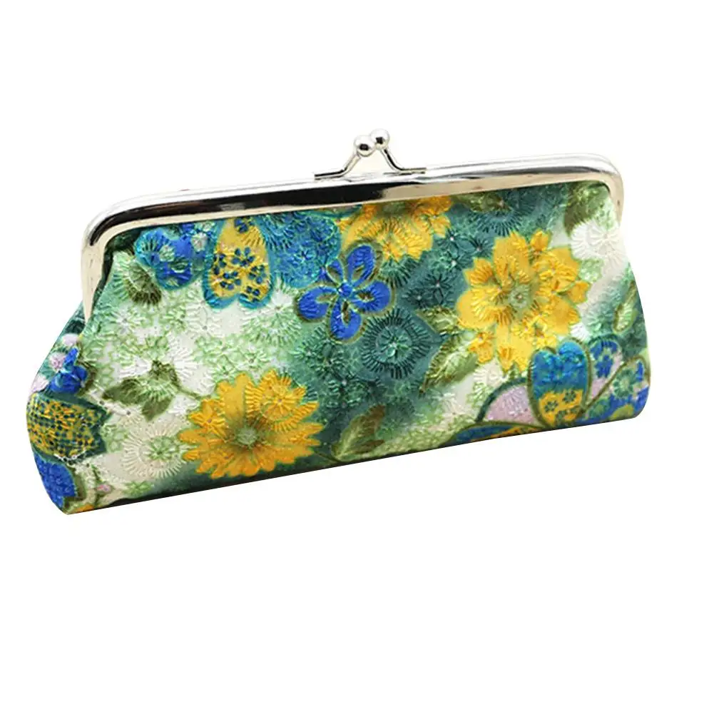 

Vintage Women Flower Kiss Lock Long Coin Purse Phones Keys Holder Wallet