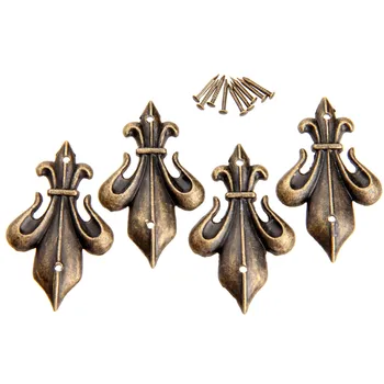 

4Pc Vintage Corner Protector Antique Brass Furniture Decorative Corner Brackets Jewelry Box Wood Case Feet Leg Protector w/Screw