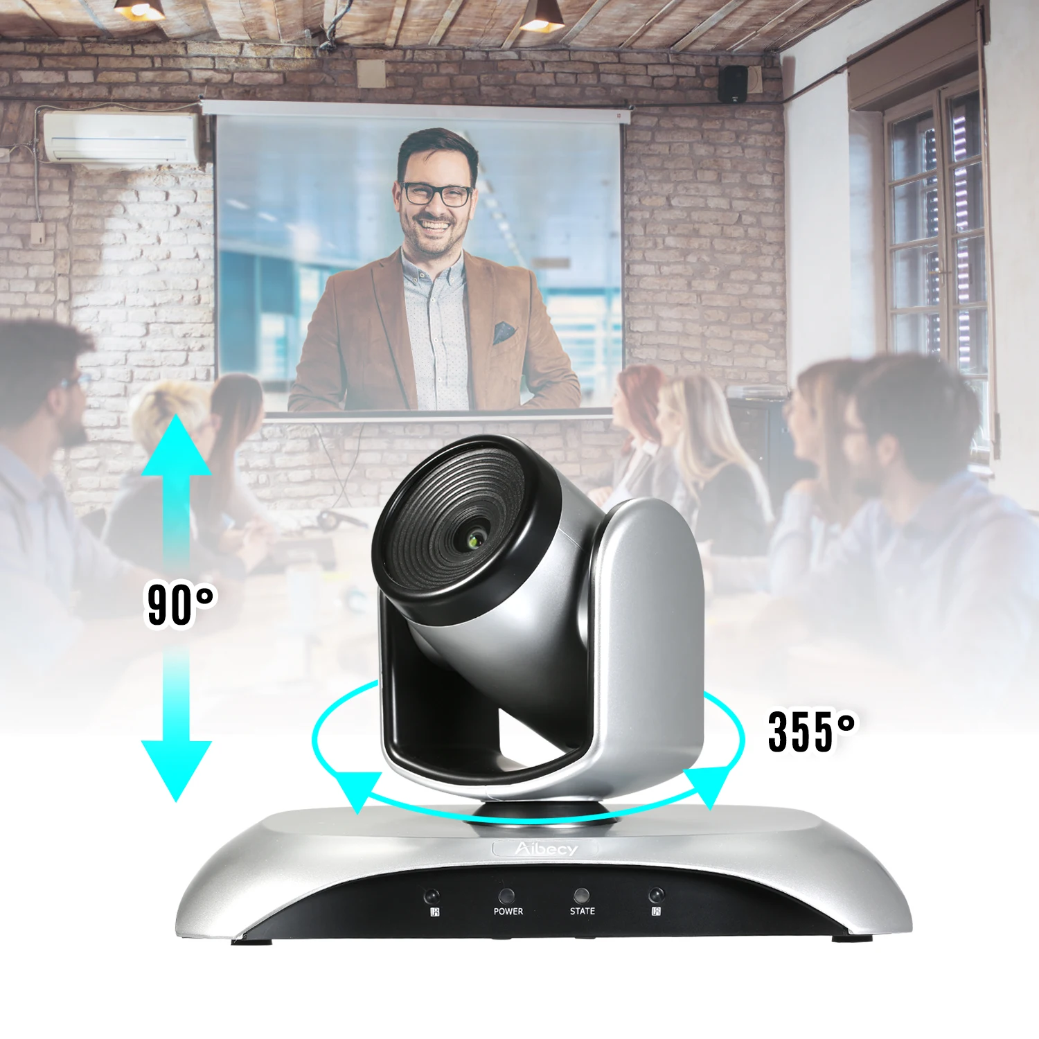 1080P Video Conference Camera Fixed Focus Wide Angle Webcam Supported H.264 Hard Compression 355&deg; Rotation with Remote Control
