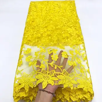 

Fashion Style 2020 Yellow Embroidery Mesh Net Fabric Indian Nigerian Guipure Tulle Laces For Elegant Women Wedding Dress Sewing