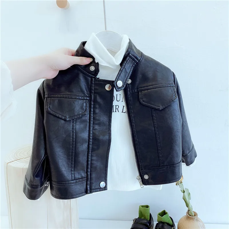Fashion Boy Outerwear New Spring Autumn Winter Boy PU Jacket Children Warm Velvet Lining Coat For Coat
