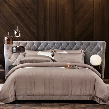 

New Luxury jacquard tencel Bedding Set Queen King size Bed sheet set stripe Duvet cover pillowcase parure de lit adulte