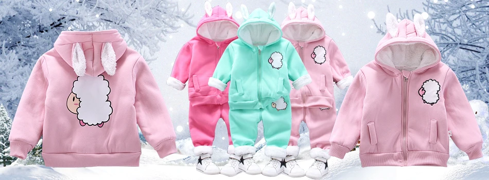 baby outfit matching set Baby clothes winter thick warm suit cartoon bear hooded sweater baby boy baby girl fleece children gold velvet three-piece suit best Baby Clothing Set