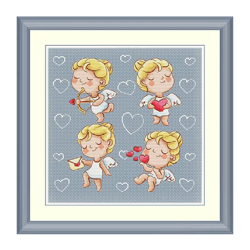Набор для вышивки крестом Angel girl 14CT голубая ткань | Дом и сад