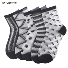 3 пара/лот = 6 шт. летние стеклянные носки Модные женские черные сексуальные прозрачные длинные женские повседневные носки