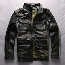 AVIREXFLY,, мужская длинная куртка M65 в стиле милитари, с карманами, из коровьей кожи, настоящая коричневая, толстая, из воловьей кожи, для русской зимы, пальто, M-5XL