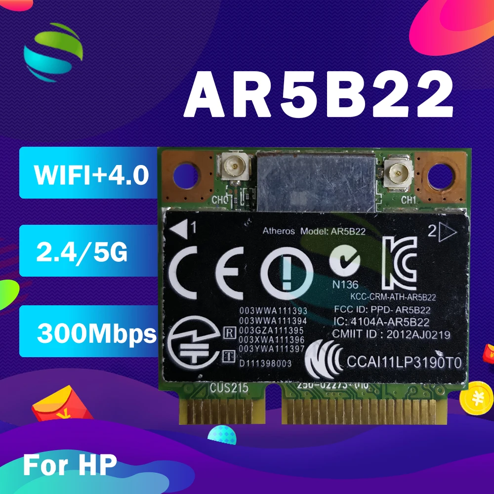 Atheros AR9462 AR5B22 WB222 половинный мини PCIe беспроводной 300M + BT4.0 карта SPS:676786-001 для