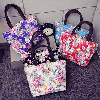 

1 PC Flower Printed Tote Bag Women Girls Creative Canvas Large Capacity Beach Shoulder Bag Female Shopping Handbag Dropship New