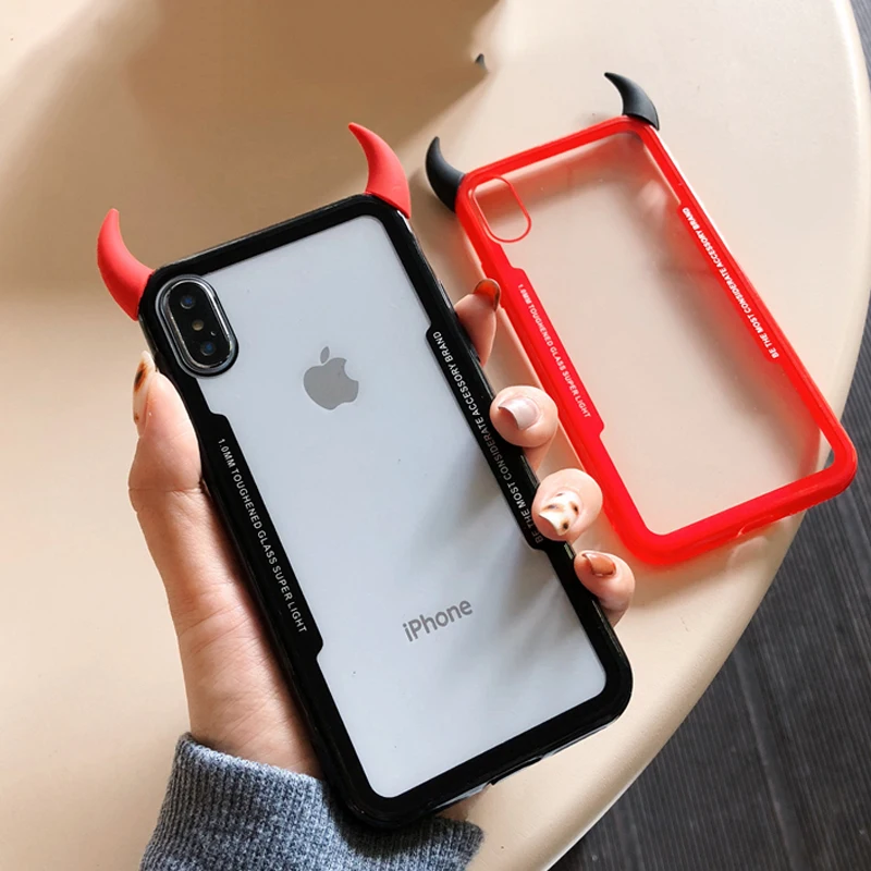 Ультратонкий милый 3D чехол для телефона Devil Horn для iPhone 11 Pro MAX XS MAX 5 5 5S se 6 6S 7 8 Plus X XR прозрачный акриловый чехол