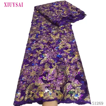 

2020 High Quality Lace Embroidered French Sequins Lace Fabric Sewing Nigerian Tulle Lace Fabrics S1269