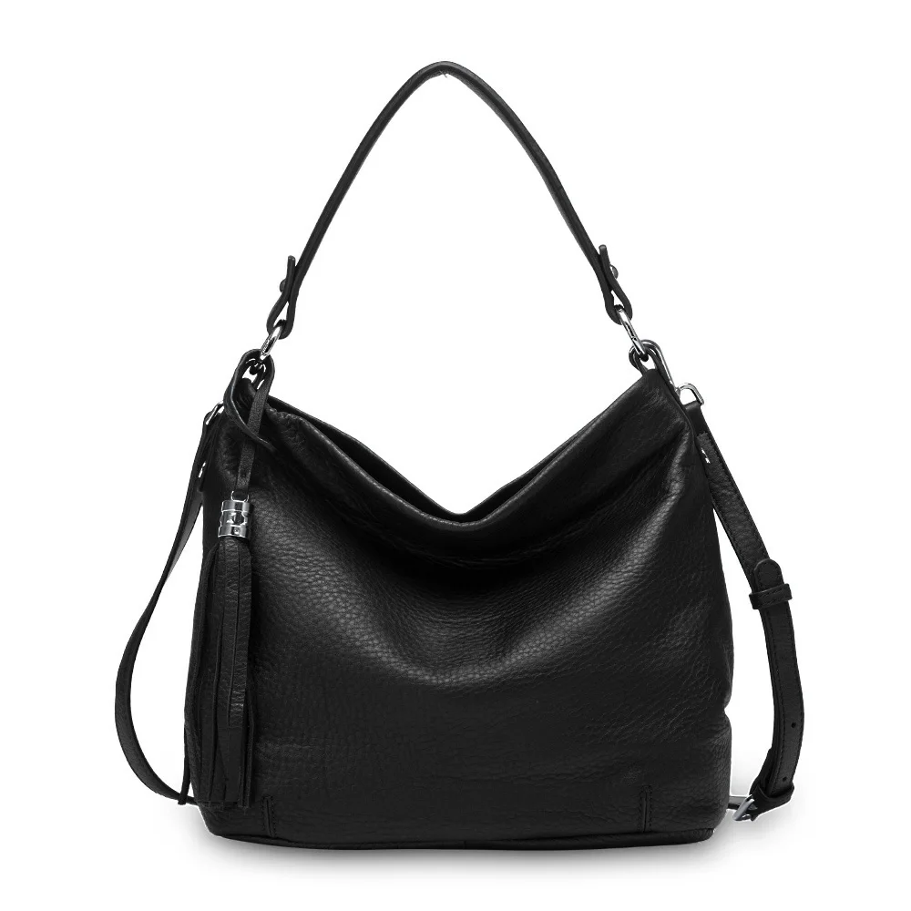 Zency натуральная кожа модная женская сумка через плечо с кисточками вместительные сумки элегантная сумка через плечо высокое качество черный желтый - Цвет: Черный