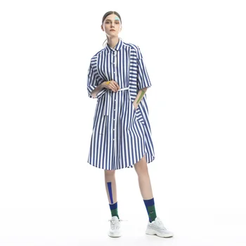 

2020 women's collection oversized striped shirt dress long