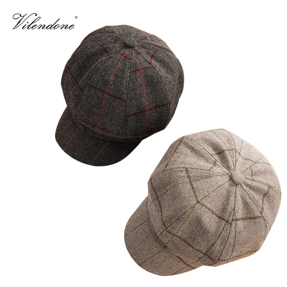 

Autumn Winter Octagonal Hats for Women Wool Newsboy Caps Fashion Visor Beret Hat Striped Female Gorras Freeshipping O4MZ116