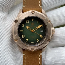 

Bronze Watch 1000M 100Bar Waterproof SD1943S Automatic Mechanical Wristwatch STEELDIVE New strap Green Dial Dive Watch For Men