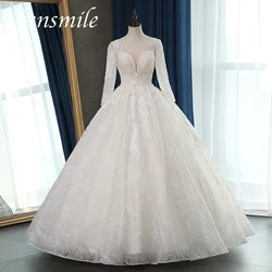 Fansmile 긴 소매 품질 Vestido 드 Noiva 레이스 웨딩 드레스 2022 플러스 크기 사용자 정의 웨딩 드레스 신부 드레스 FSM-063F