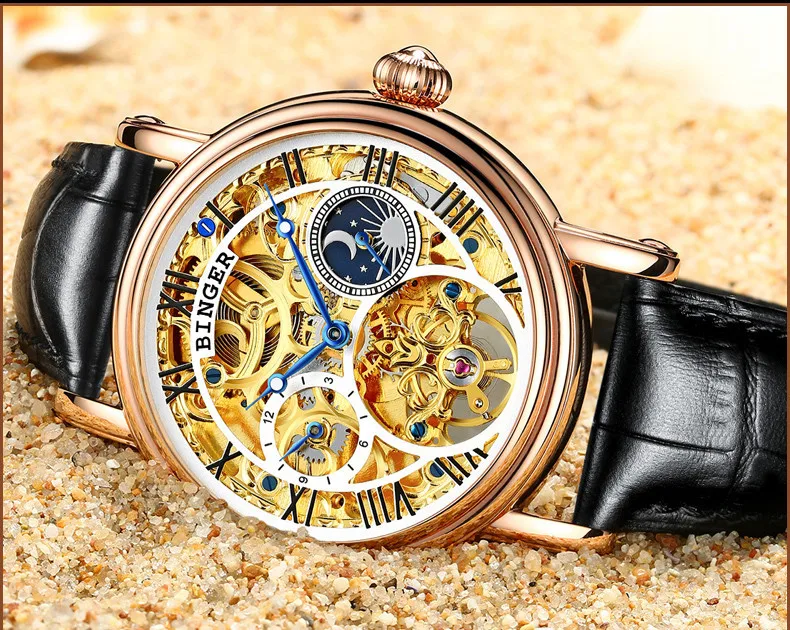 Швейцария БИНГЕР часы для мужчин люксовый бренд Tourbillon Relogio Masculino водостойкие Скелет механические часы B-1171-3