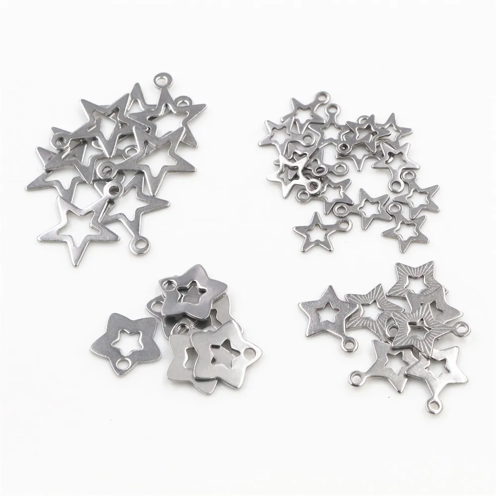 

30 pzas/lote encantos huecos 316 Acero inoxidable hueco de cinco puntas estrella lindo para COLLAR COLGANTE encantos diy fabricación de joyas