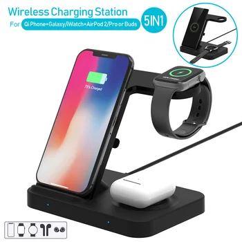 

5 in 1 Wireless Charger 10W Qi Fast Charging Stand for Samsung S10 Galaxy Watch Gear Buds For iPhone 11 Apple iWatch Airpods Pro