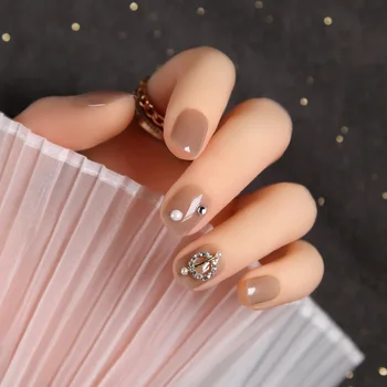 

24pcs/box short High-Grade Translucent Nude Color Fake Nails Short Round Head Fingernails Suit for Summer Fairy Wear nail tips